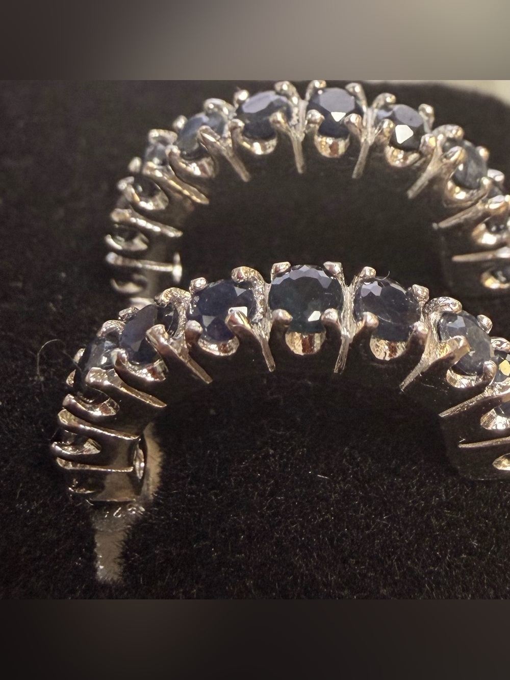 AA Sapphire Hoop Earrings 1.30 CTW Rhodium Over 925 Sterling Silver